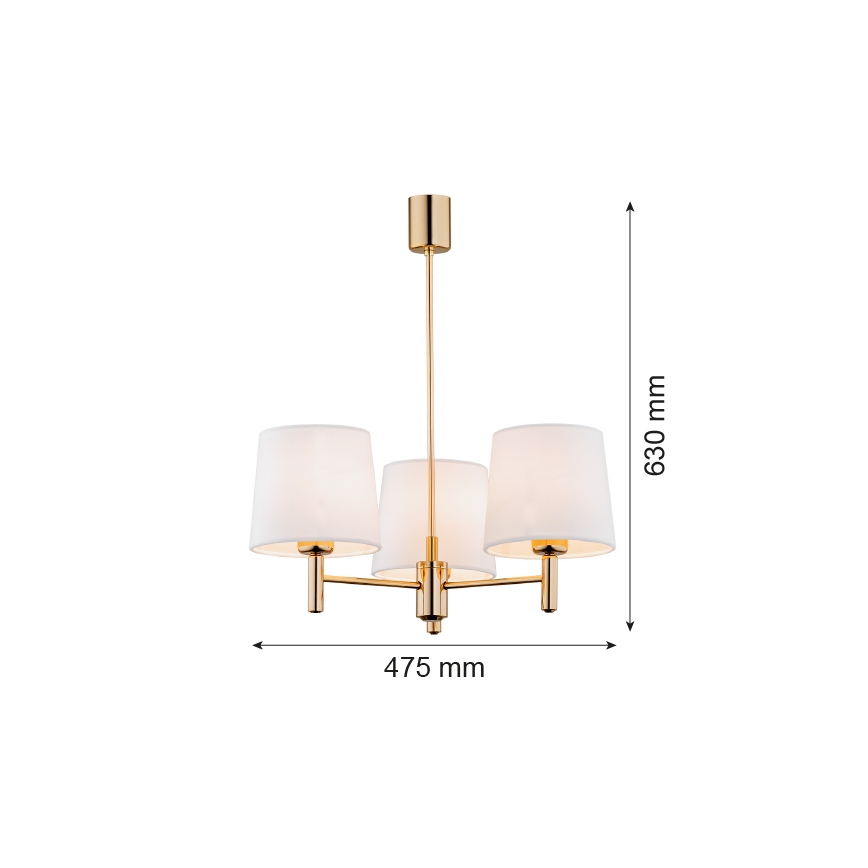 Brilagi - Hanglamp aan stang MONTE 3xE27/60W/230V crème/goud