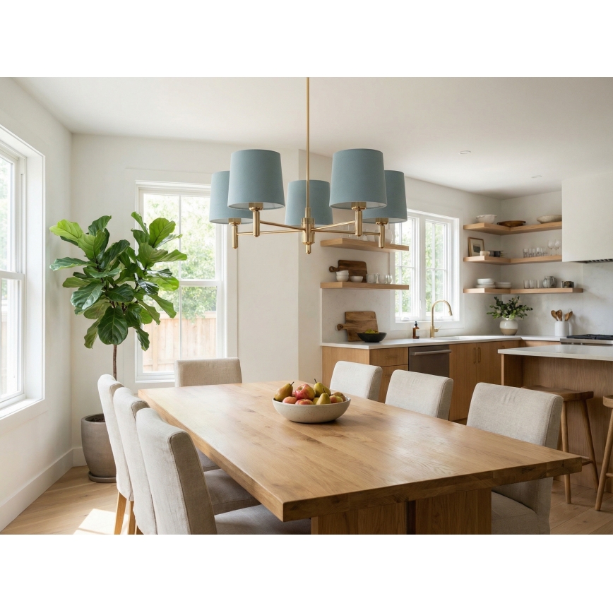 Brilagi - Hanglamp aan stang MONTE 5xE27/15W/230V blauw/goud