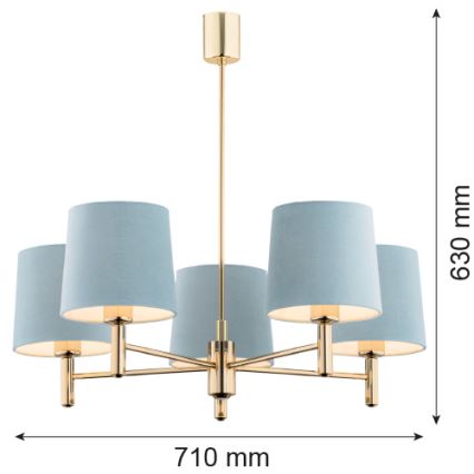 Brilagi - Hanglamp aan stang MONTE 5xE27/15W/230V blauw/goud