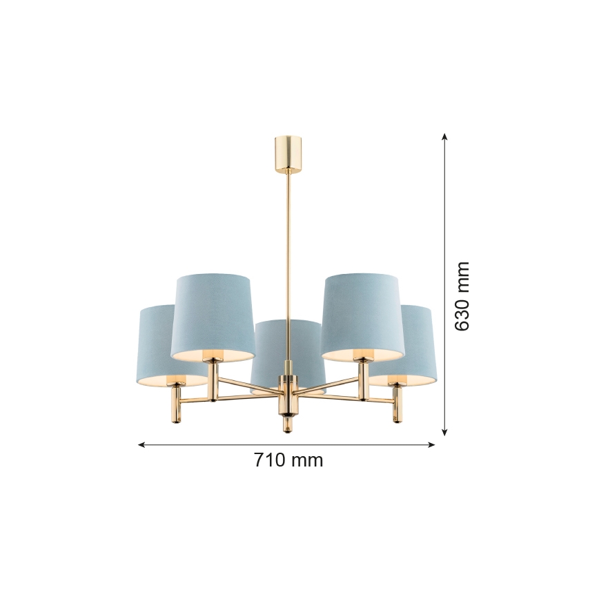 Brilagi - Hanglamp aan stang MONTE 5xE27/15W/230V blauw/goud