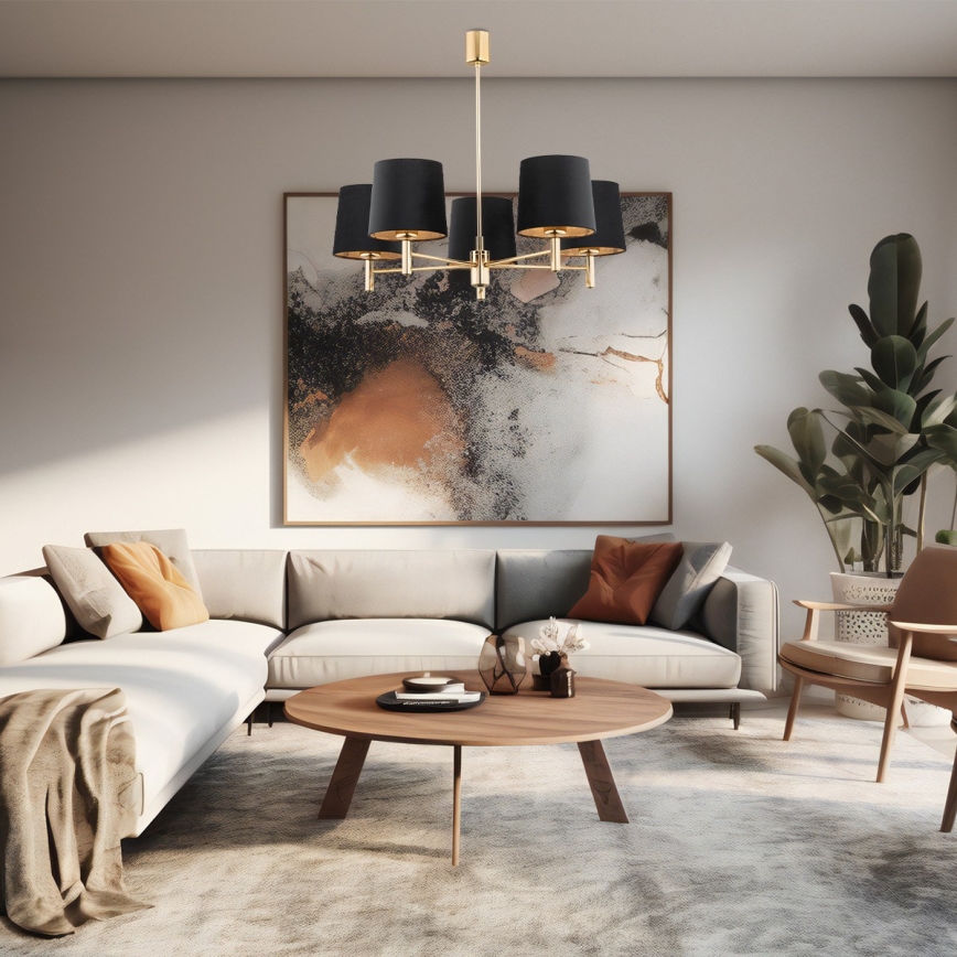Brilagi - Hanglamp aan stang MONTE 5xE27/15W/230V zwart/goud