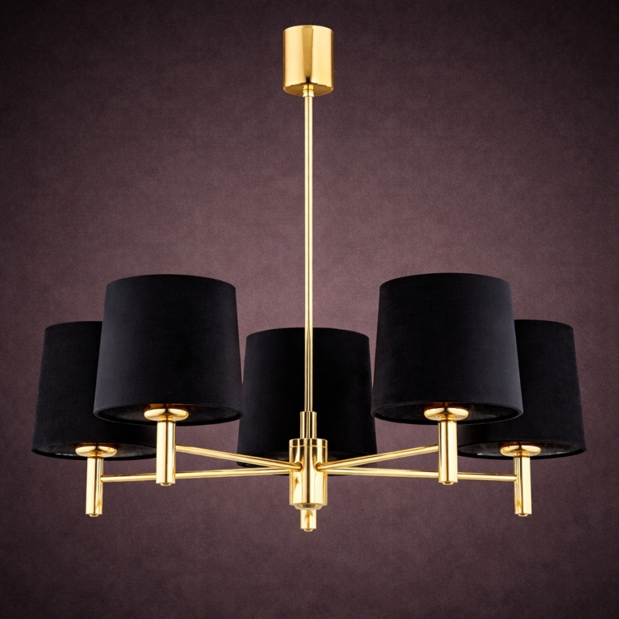 Brilagi - Hanglamp aan stang MONTE 5xE27/15W/230V zwart/goud