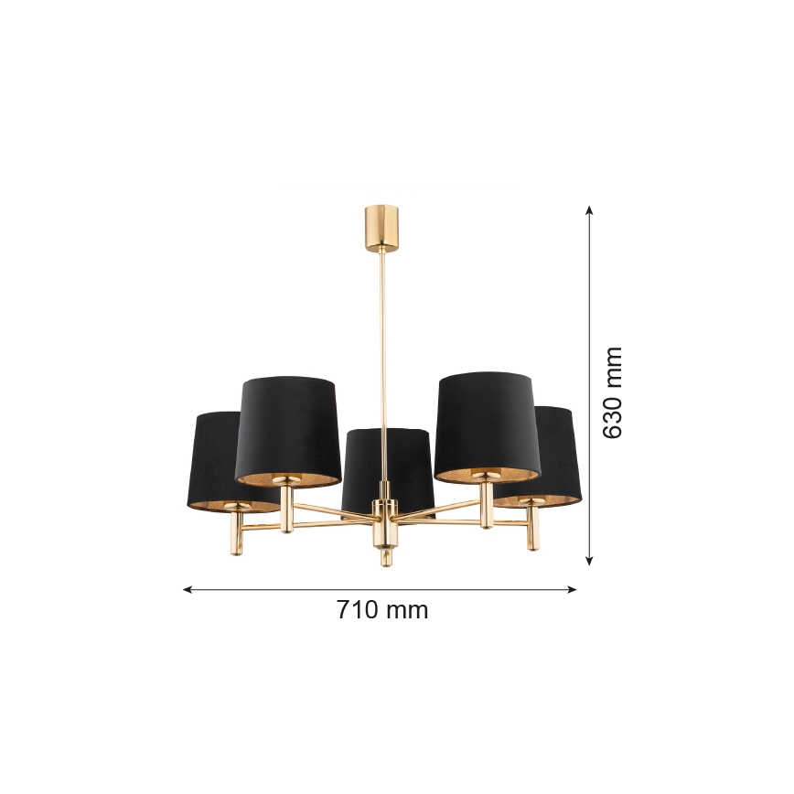Brilagi - Hanglamp aan stang MONTE 5xE27/15W/230V zwart/goud