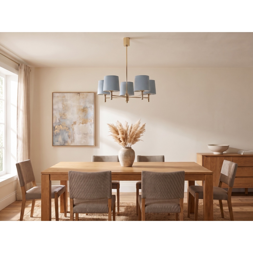 Brilagi - Hanglamp aan stang MONTE 5xE27/60W/230V blauw/goud