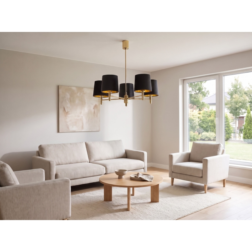 BRILAGI - Hanglamp aan stang MONTE 5xE27/60W/230V zwart/goud