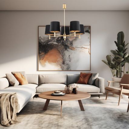 Brilagi - Hanglamp aan stang MONTE 5xE27/60W/230V zwart/goud