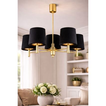 Brilagi - Hanglamp aan stang MONTE 5xE27/60W/230V zwart/goud