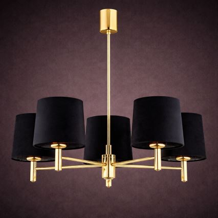 Brilagi - Hanglamp aan stang MONTE 5xE27/60W/230V zwart/goud