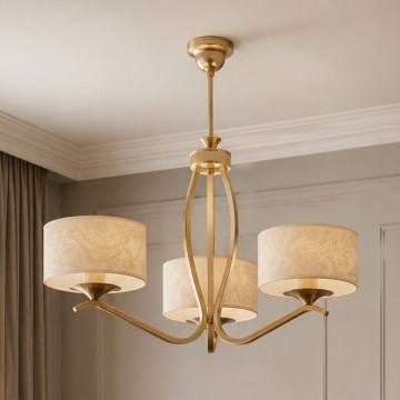 Brilagi - Hanglamp aan stang SAPHIRE 3xE27/15W/230V Ø 66 cm crème/goud/patina