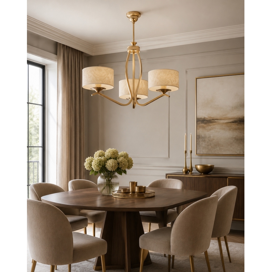 Brilagi - Hanglamp aan stang SAPHIRE 3xE27/15W/230V Ø 66 cm crème/goud/patina