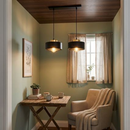 Brilagi - Hanglamp met kabel 2xE27/60W/230V zwart/goud