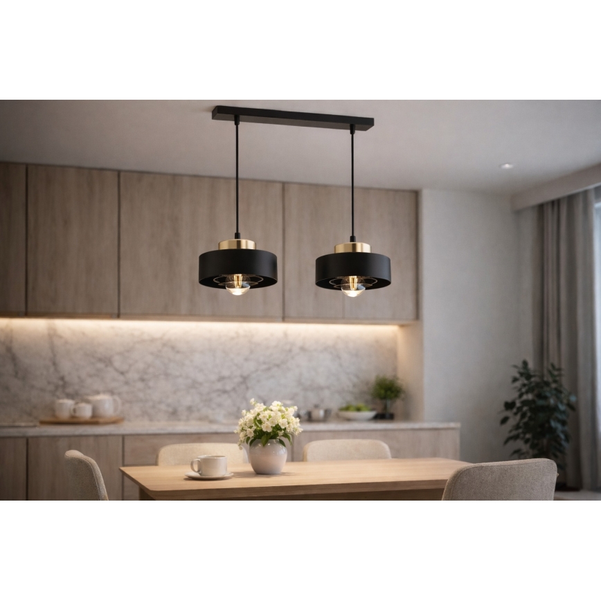 Brilagi - Hanglamp met kabel 2xE27/60W/230V zwart/goud