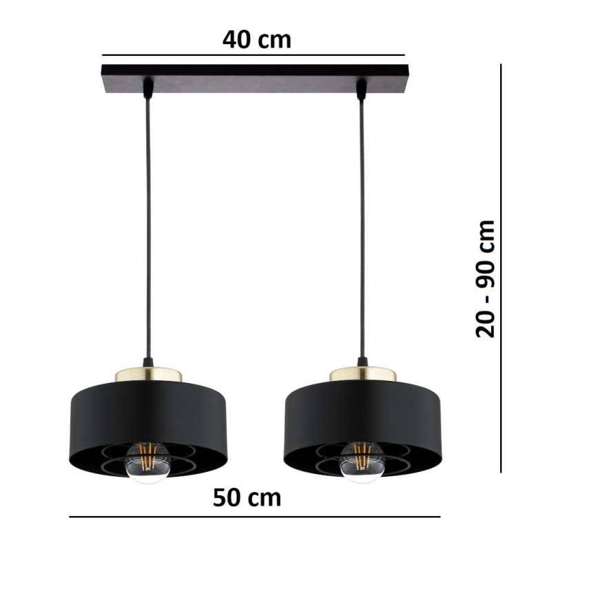 Brilagi - Hanglamp met kabel 2xE27/60W/230V zwart/goud