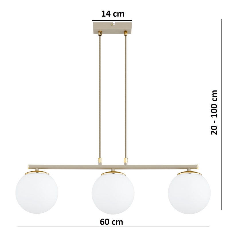 Brilagi - Hanglamp met kabel 3xE27/60W/230V beige/goud