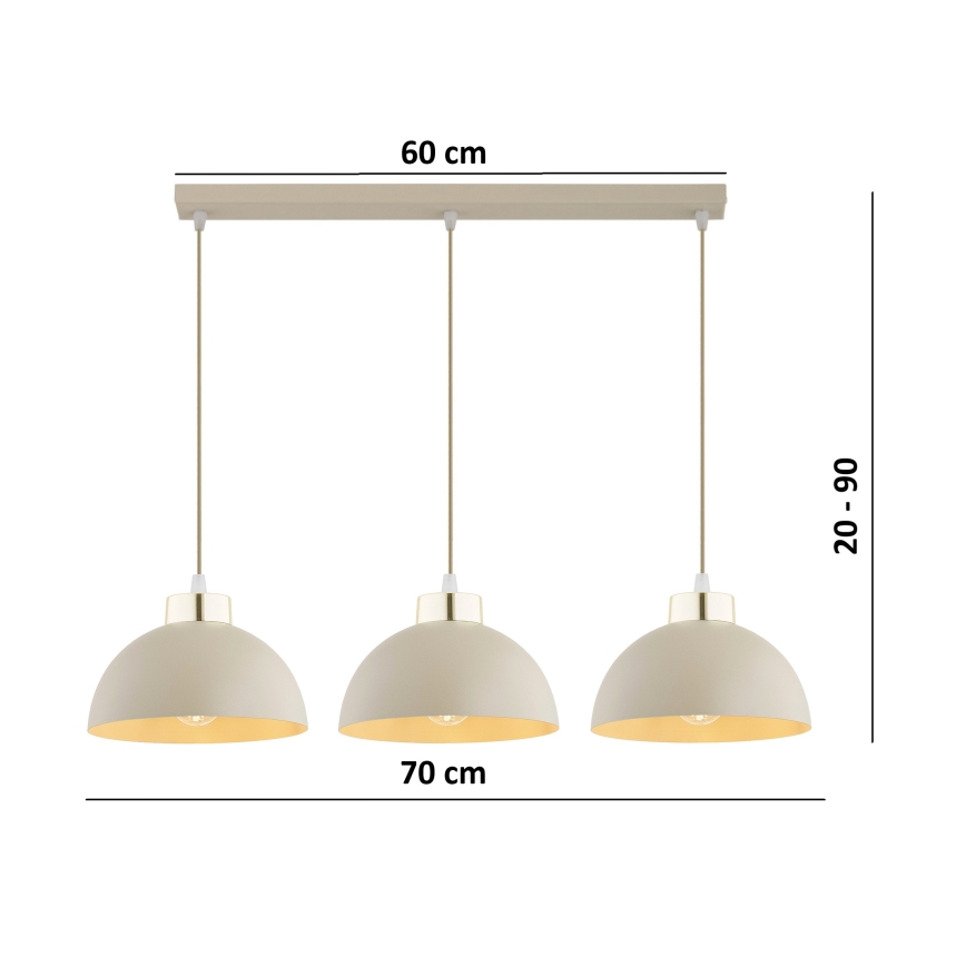 Brilagi - Hanglamp met kabel 3xE27/60W/230V beige/goud