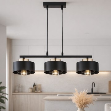 Brilagi - Hanglamp met kabel 3xE27/60W/230V zwart/goud