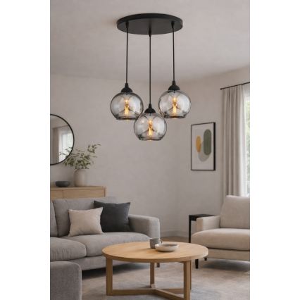 Brilagi - Hanglamp met kabel 3xE27/60W/230V zwart/rookgrijs