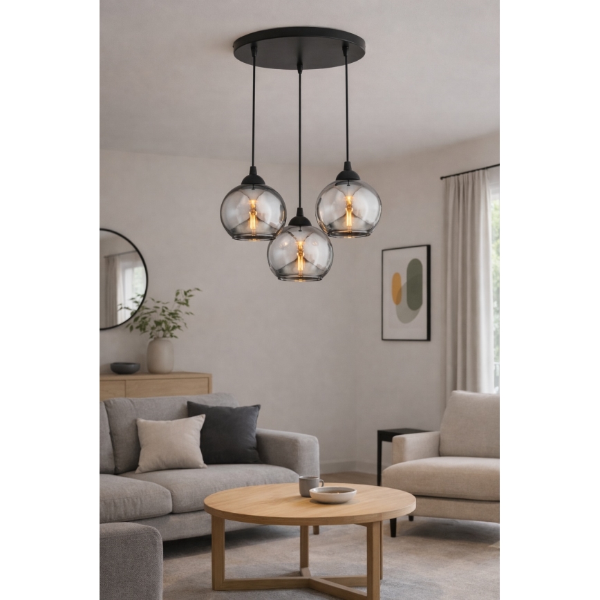 Brilagi - Hanglamp met kabel 3xE27/60W/230V zwart/rookgrijs
