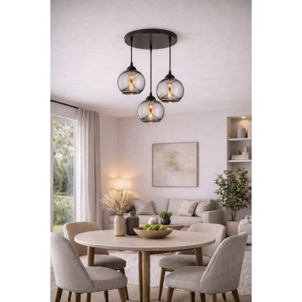 Brilagi - Hanglamp met kabel 3xE27/60W/230V zwart/rookgrijs