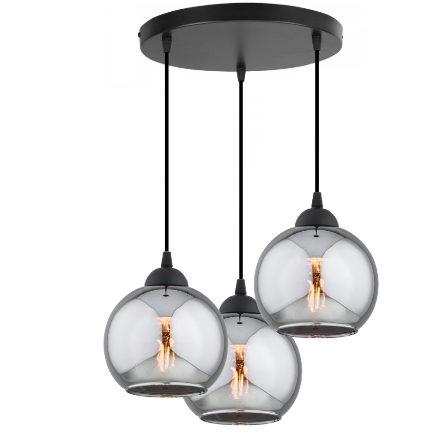 Brilagi - Hanglamp met kabel 3xE27/60W/230V zwart/rookgrijs
