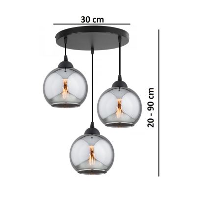Brilagi - Hanglamp met kabel 3xE27/60W/230V zwart/rookgrijs