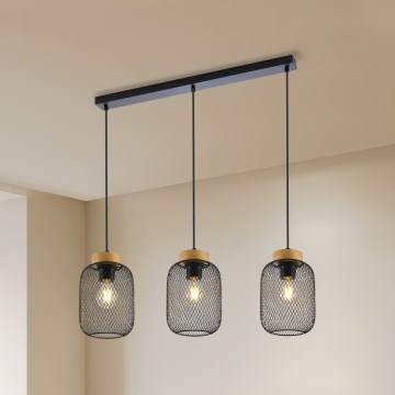 Brilagi - Hanglamp met kabel BASKLITE 3xE27/15W/230V hout/zwart