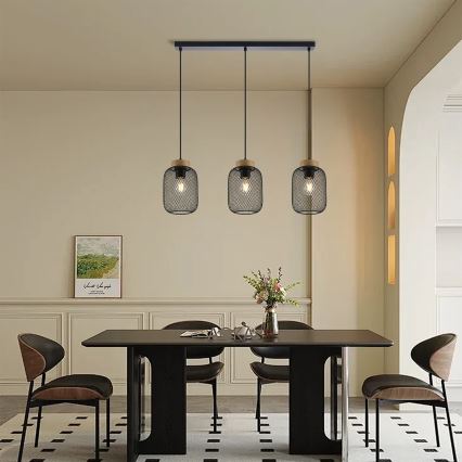 Brilagi - Hanglamp met kabel BASKLITE 3xE27/15W/230V hout/zwart