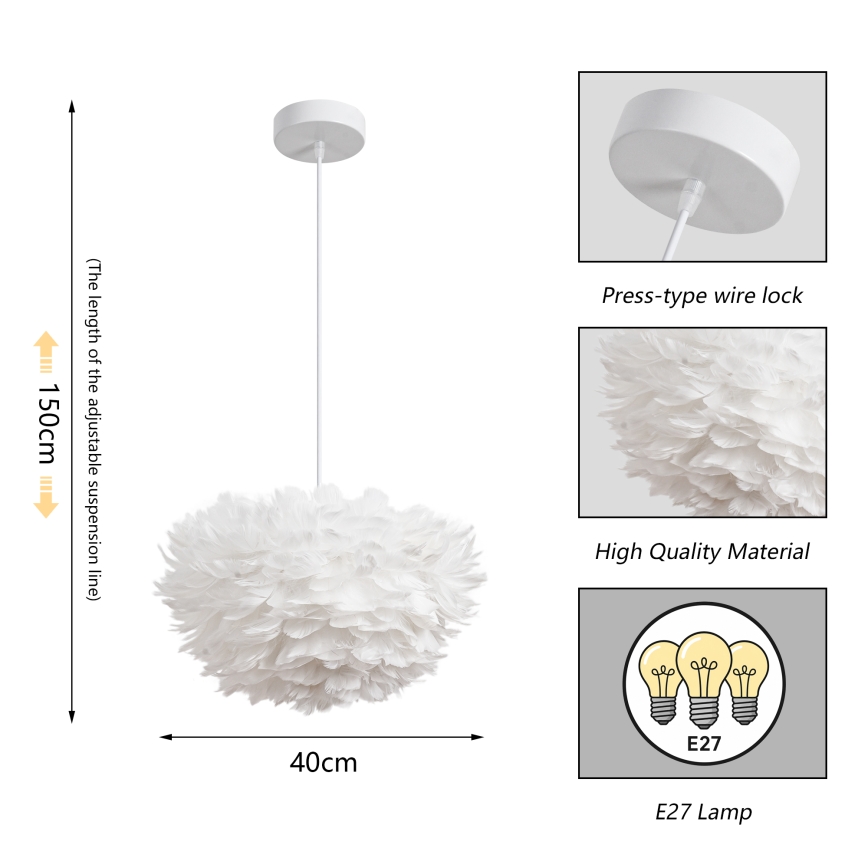 Brilagi - Hanglamp met kabel FEATHER 3xE27/40W/230V Ø 40 cm wit