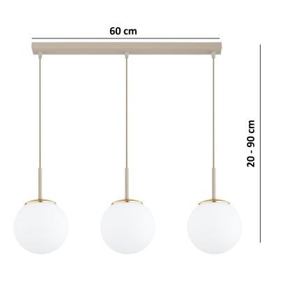 Brilagi - Hanglamp met kabel MILO 3xE27/60W/230V beige/goud