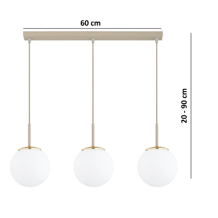 Brilagi - Hanglamp met kabel MILO 3xE27/60W/230V beige/goud