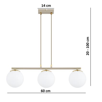 Brilagi - Hanglamp met kabel MILO ECRU 3xE27/60W/230V beige/goud