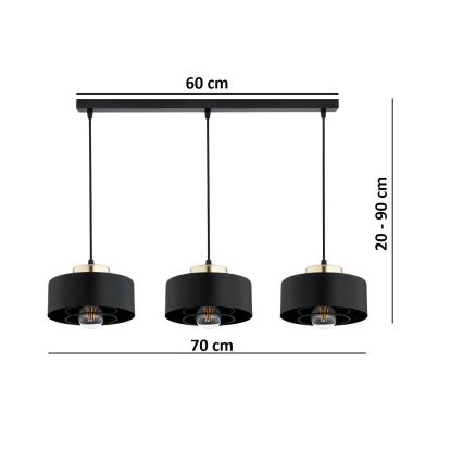 Brilagi - Hanglamp met kabel SPRING 3xE27/60W/230V zwart/goud
