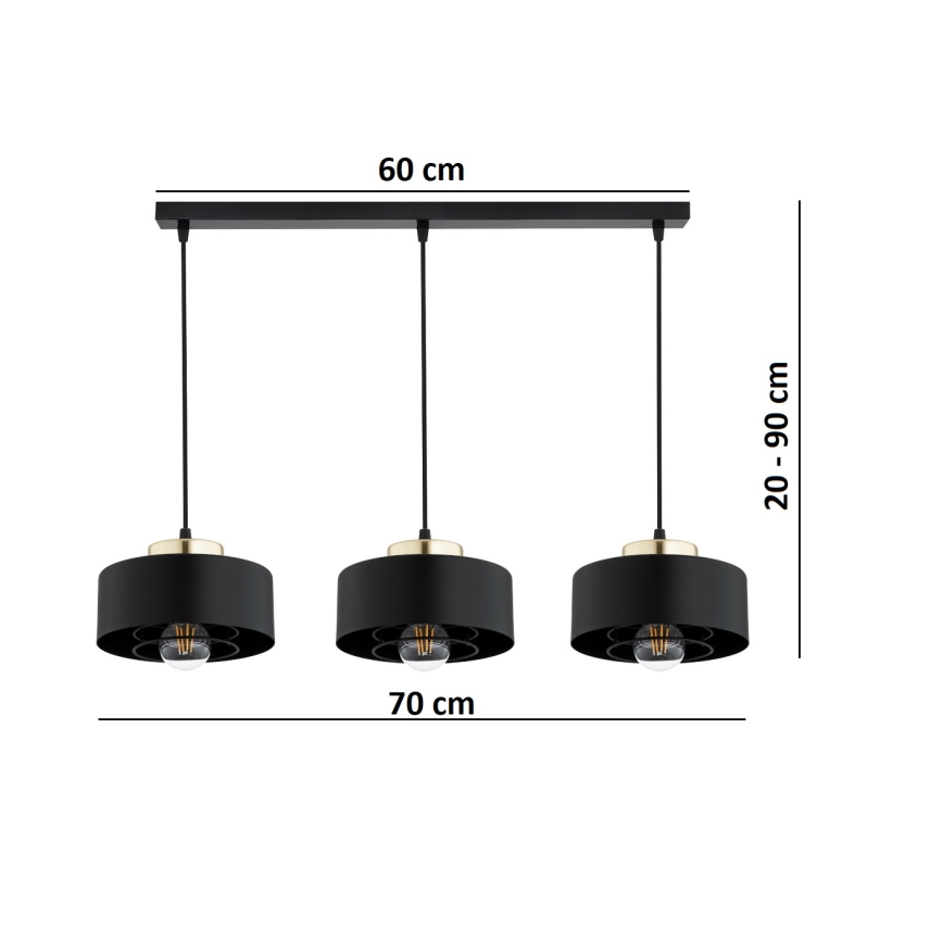 Brilagi - Hanglamp met kabel SPRING 3xE27/60W/230V zwart/goud