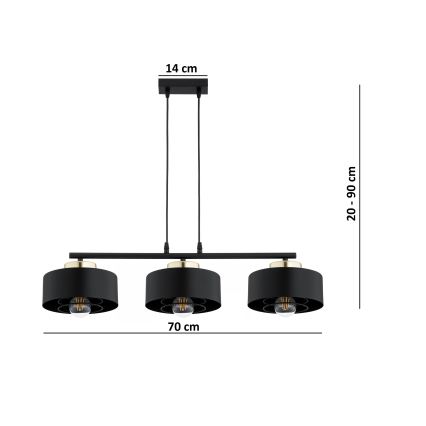 Brilagi - Hanglamp met kabel SPRING 3xE27/60W/230V zwart/goud