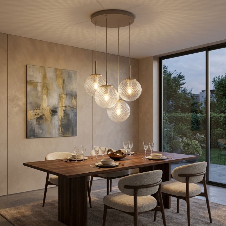 Brilagi - Hanglamp met kabel STELLA 4xE27/60W/230V beige/goudkleurig