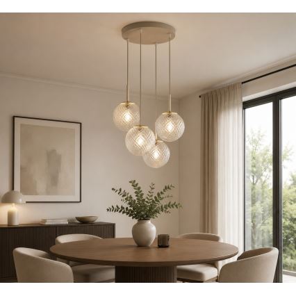 Brilagi - Hanglamp met kabel STELLA 4xE27/60W/230V beige/goudkleurig