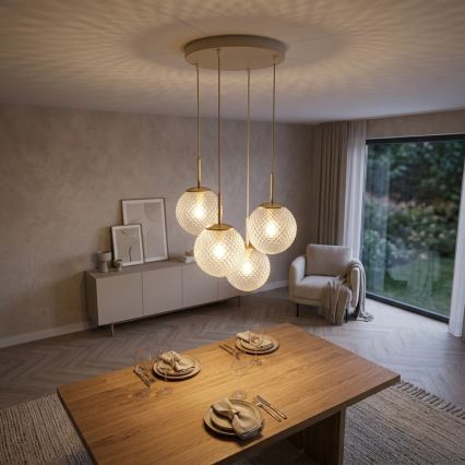 Brilagi - Hanglamp met kabel STELLA 4xE27/60W/230V beige/goudkleurig