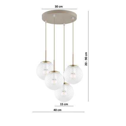 Brilagi - Hanglamp met kabel STELLA 4xE27/60W/230V beige/goudkleurig