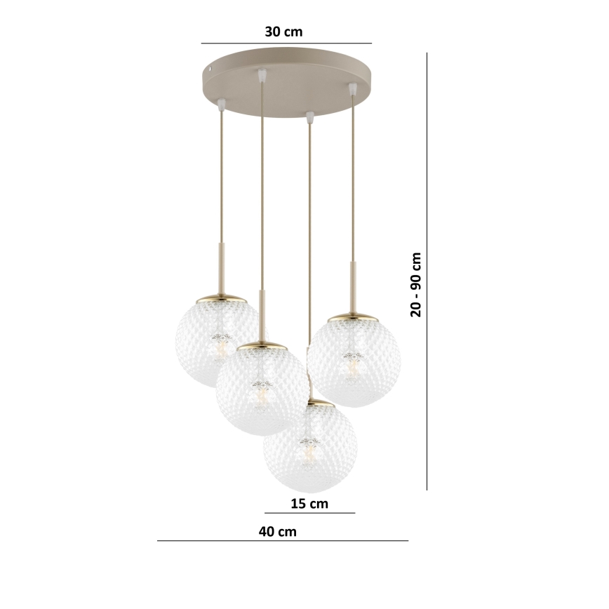 Brilagi - Hanglamp met kabel STELLA 4xE27/60W/230V beige/goudkleurig