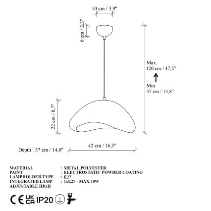 Brilagi - Hanglamp met kabel WABI SABI 1xE27/40W/230V pr. 42 cm wit