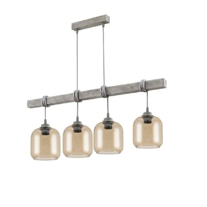 BRILAGI - Hanglamp aan kabel WOOD GLASS 4xE27/60W/230V grenen/grijs/rookbruin