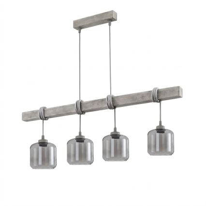 BRILAGI - Hanglamp met kabel WOOD GLASS 4xE27/60W/230V grenen/grijs/rookgrijs