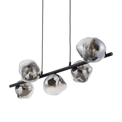 Brilagi - Hanglamp met kabelophanging VULCANO 7xG9/8W/230V zwart/gerookt glas