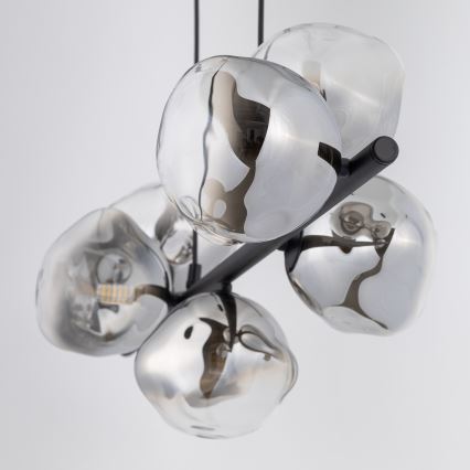 Brilagi - Hanglamp met kabelophanging VULCANO 7xG9/8W/230V zwart/gerookt glas