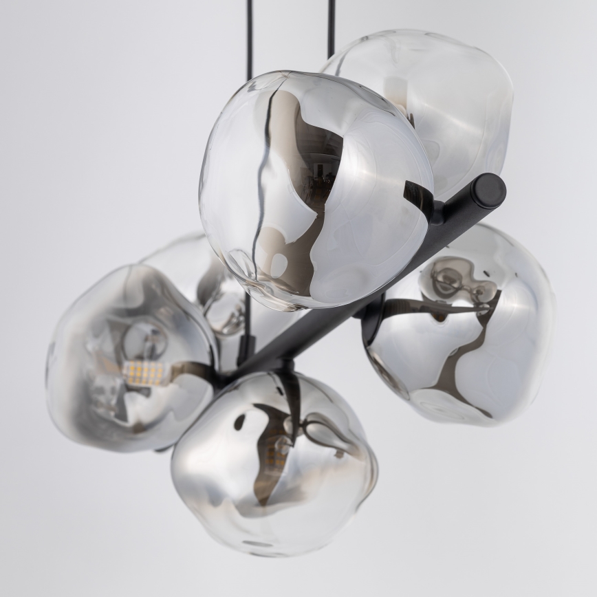 Brilagi - Hanglamp met kabelophanging VULCANO 7xG9/8W/230V zwart/gerookt glas