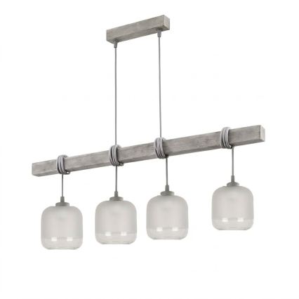 BRILAGI - Hanglamp met kabelophanging WOOD GLASS 4xE27/60W/230V grenen/grijs/wit
