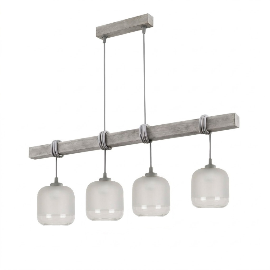 BRILAGI - Hanglamp met kabelophanging WOOD GLASS 4xE27/60W/230V grenen/grijs/wit