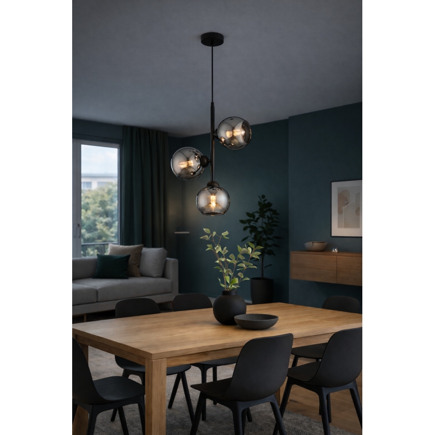 Brilagi - Hanglamp met snoer 3xE27/60W/230V zwart/rookgrijs