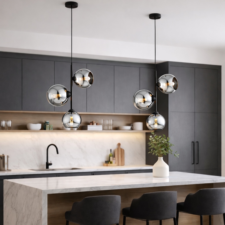 Brilagi - Hanglamp met snoer 3xE27/60W/230V zwart/rookgrijs