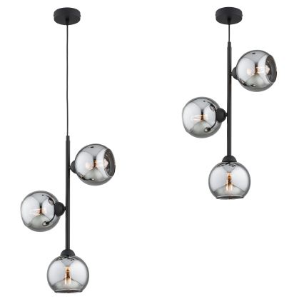 Brilagi - Hanglamp met snoer 3xE27/60W/230V zwart/rookgrijs